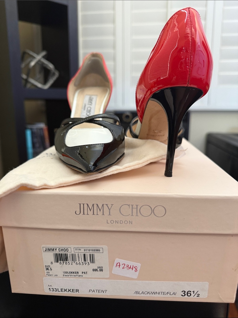 Jimmy Choo Black, White & Red Patent Pointed-Toe Stiletto Pumps